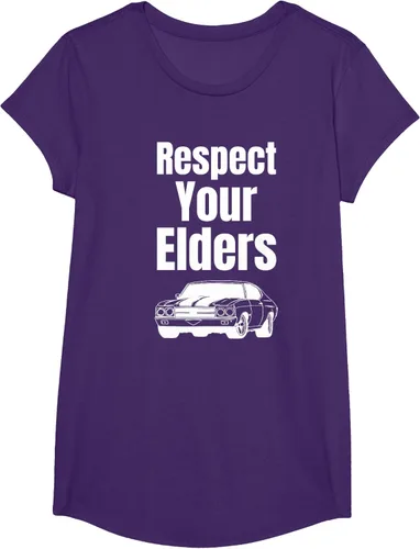 Vista 55 de Divertido regalo de auto para chicos – Respect Your Elders Classic Muscle Car Camiseta, Negro, S