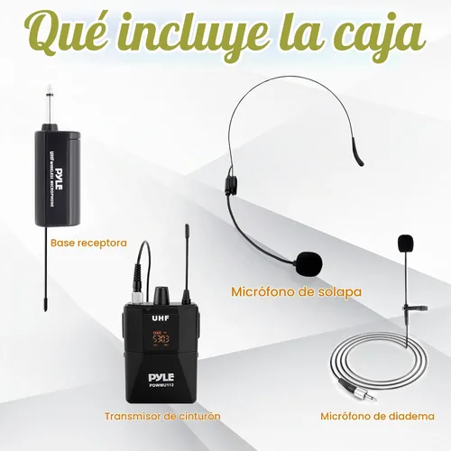 Vista 8 de Kit de sistema de micrófono inalámbrico UHF - Juego de micrófono inalámbrico profesional portátil con micrófono de auriculares, micrófono de solapa