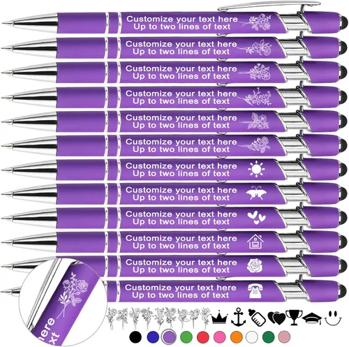 Vista 13 de Bolígrafos personalizados personalizados con flor de nacimiento grabada a granel con nombre, texto, logotipo, bolígrafo de metal, regalo