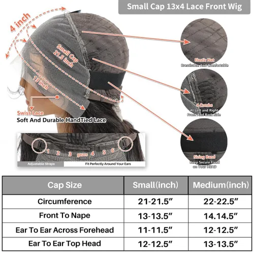 Vista 3 de ALHER Short Bob Wig Human Hair Small Cap Lace Front Wigs Straight, 13X4 Transparent Lace Frontal Wigs 180% Density for Women, Natural Color, Cap