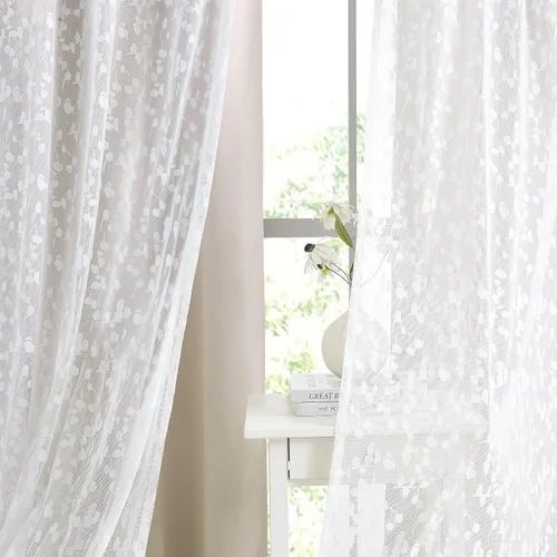 Vista 4 de Jubilantex Cortinas opacas completas + paneles de ventana transparentes con hojas, juego de tratamiento de ventana de doble capa estilo mezcla