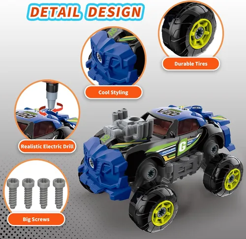 Vista 9 de Pup Go 3 en 1 Coche de Construcción para Niños de 3 años en adelante, Coche para Desmontar con Taladro Eléctrico, Camión de Juguete de Construcción