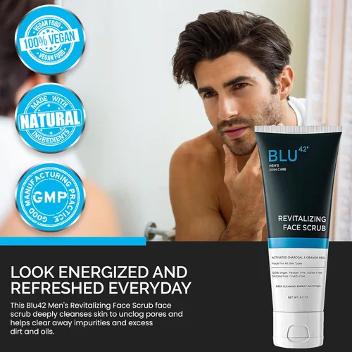 Vista 3 de Exfoliante facial para hombres - Limpiador facial exfoliante con ingredientes naturales - Limpieza profunda para pieles grasas y propensas al acné