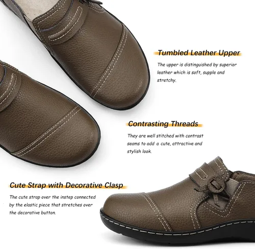 Vista 3 de LAZYPOP Mocasines de cuero clásicos y cómodos para mujer, bonitos zapatos de vestir informales, ligeros, para caminar, zapatos planos