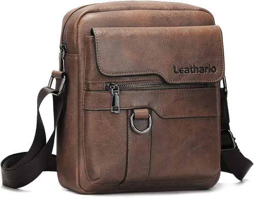 Vista 8 de Leathario Bolso cruzado de cuero para hombre bolso pequeño de mensajero para hombre bolso de hombro para hombre mochila de viaje paquete de trabajo