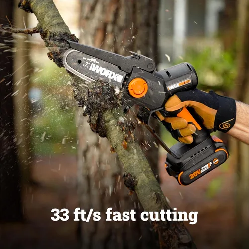Vista 3 de Worx Sierra de poda inalámbrica de 20 V, de 5 pulgadas, sin escobillas, sin escobillas, motosierra eléctrica ligera de 33 pies/s, motosierra