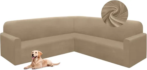 Vista 49 de HDCAXKJ Fundas de sofá seccional de esquina de terciopelo elástico en forma de L, juego de fundas deslizantes suaves y gruesas en forma de U
