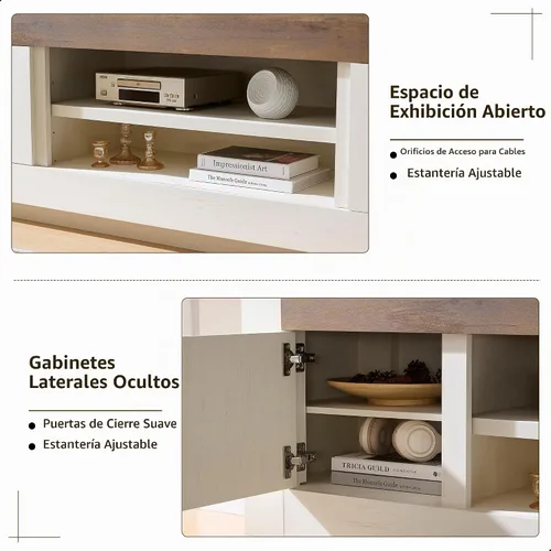 Vista 6 de OKD Soporte de TV moderno de 70 pulgadas para TV de 80 pulgadas, consola Blanco antiguo
