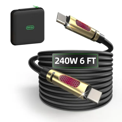 Vista 19 de MFish Cable de carga rápida 4 en 1, 6.6 pies 240 W PD 3.1 USB-A/USB-C a USB-C e Lightning, cable de carga múltiple de silicona con funda, compatible