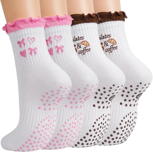 Vista 11 de Calcetines de Pilates Slouch Crew para mujer, calcetines de yoga con agarre antideslizante para barre ballet, baile, hospital, entrenamiento