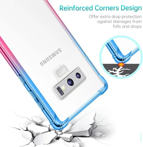 Vista 4 de Funda para Galaxy Note 9, funda transparente con bonito degradado para teléfono, TPU reforzado, parte trasera de policarbonato duro, funda