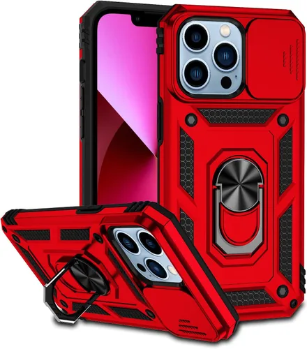 Vista 13 de Funda compatible con iPhone 13 de 6.1 pulgadas, funda magnética con funda para cámara y soporte, grado militar, a prueba de golpes, material de PC