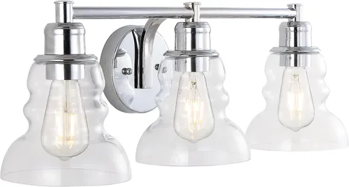 Vista 12 de JONATHAN Y Lámpara de tocador de 6.5 pulgadas con pantalla de cristal transparente, estilo industrial rústico y moderno cromado, aplique de pared