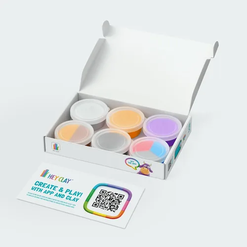 Vista 2 de HEY CLAY Colorido modelado de arcilla seca al aire para niños 6 latas con divertidas instrucciones interactivas aplicación - Actividades para niños
