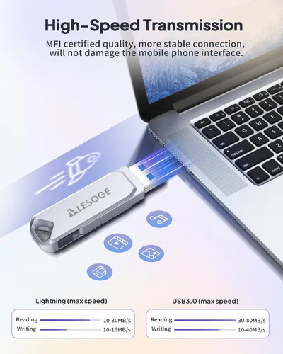 Vista 5 de Unidad Flash Certificada MFi 512GB Unidad de Pulgar USB Memoria Stick Almacenamiento Externo de Alta Velocidad Unidad de Salto USB Stick Stick