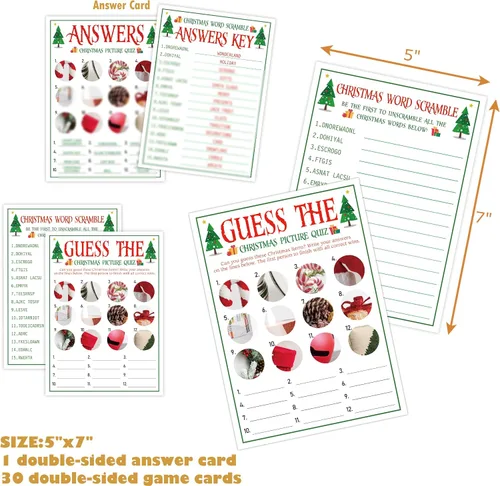 Vista 3 de Prueba de imágenes y palabras de Navidad, juegos de fiesta de Navidad para el hogar, oficina, fiesta, diversión familiar, juego de preguntas con 30