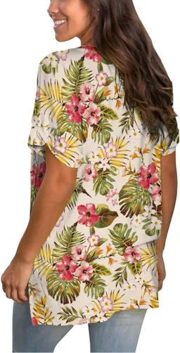 Vista 4 de SAMPEEL - Camisetas casuales de verano con cuello en V para mujer, de manga corta enrollada, con abertura lateral, ajuste holgado