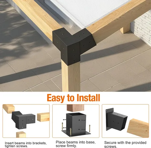 Vista 3 de Eapele 6 soportes de pérgola de techo inclinado de 15°, kit de pérgola de extensión de montaje en pared de techo de 3 vías, soporte de base de poste