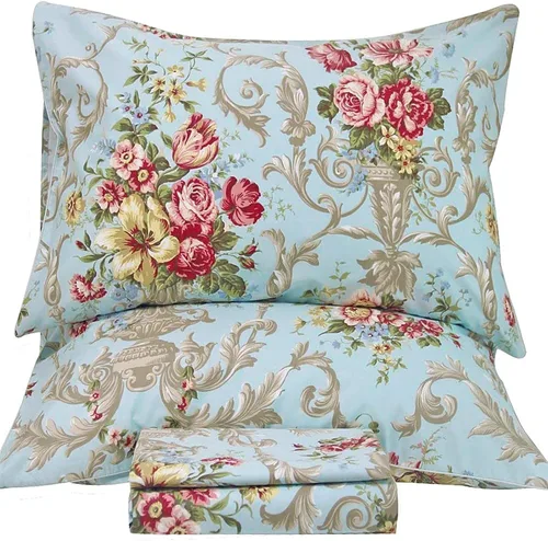 Vista 25 de QSH Juego de sábanas de tamaño individual 100% algodón egipcio, estampado de flores verdes con pájaros, mariposas y botánicas, lujo impreso, ropa