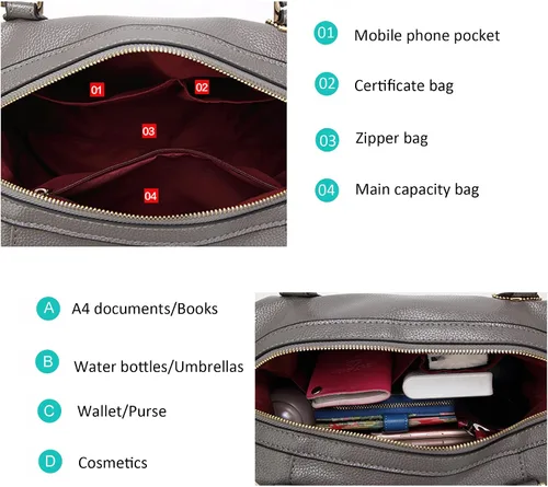 Vista 5 de Bolsos y bolsos de cuero vegano para mujer, con asa superior, bolsos Boston de moda