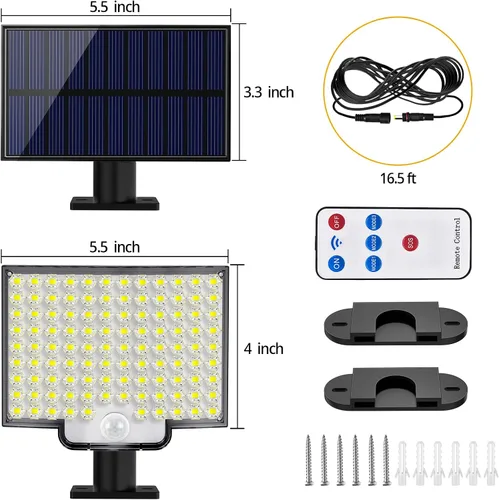 Vista 6 de Luces solares para exteriores, 106 LED 3000LM con sensor de movimiento, luces de inundación solares alimentadas por energía solar con control