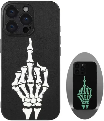 Vista 30 de X spirit Funda genial para iPhone 11, diseño de esqueleto de calavera, estilo gótico atrevido emo luminoso, dedo medio, rock n roll, se ilumina
