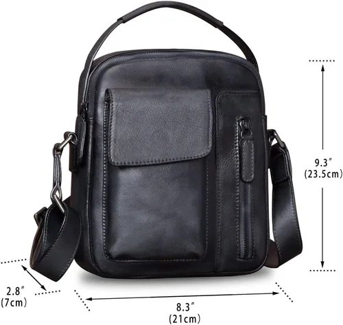 Vista 5 de Bolsas de mensajero de cuero para hombres Crossbody Bolsas de hombro Hombre Bolso Satchel Negro talla única