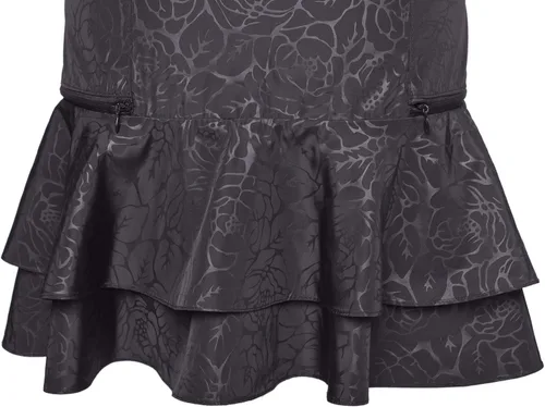 Vista 3 de BeautyLove Bloom Delantal de salón con doble volantes, diseño de uñas, dos bolsillos grandes con cremallera, resistente al agua, color negro, flor