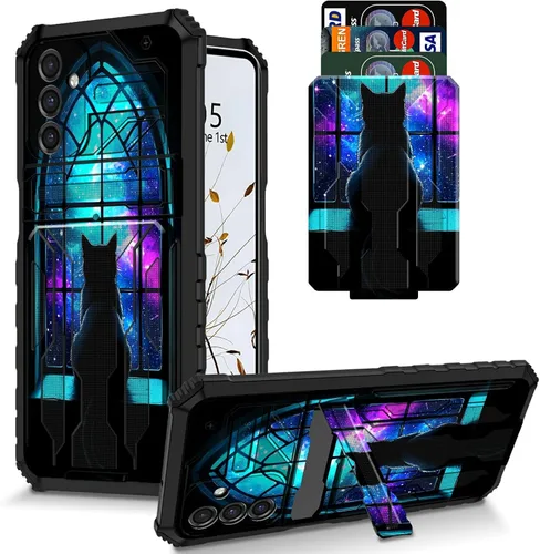 Vista 81 de Funda para Galaxy S21 FE 5G 2022 con soporte, funda de doble capa de policarbonato duro de TPU suave, estampado de vaca, estampado animal