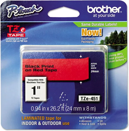Vista 25 de Brother P-Touch TZe251, Laminated, ~1 in x 26.2 ft (24mm x 8m), Black on White Label Tape Negro sobre blanco