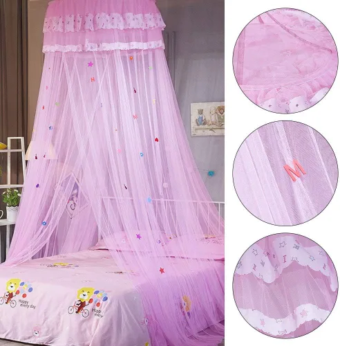 Vista 3 de Sorandy Cortina de cama de princesa de encaje con toldo redondo para cama de niños, cúpula universal para colgar en la cama, decoración
