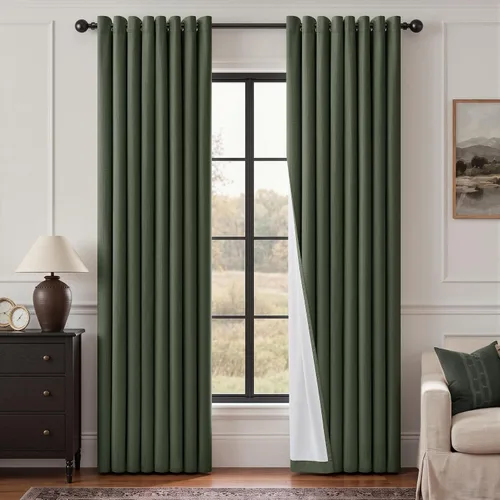 Vista 38 de Cortinas de 100 pulgadas extra anchas 100% opacas marfil con ojales, lino Natural