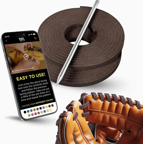 Vista 15 de TOFL Kit de encaje para guantes de sóftbol y béisbol Kit de reparación de cordones de guante de encaje 2 cordones de cuero con aguja de cordones