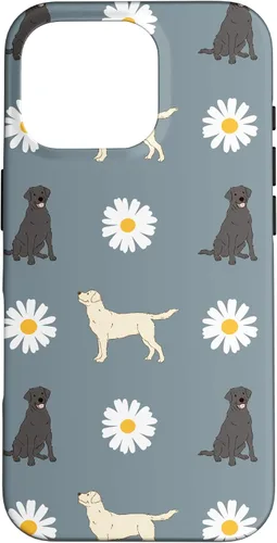 Vista 20 de Labrador Retriever y Daisy Flower Pattern - Carcasa para iPhone 17, color azul polvoriento