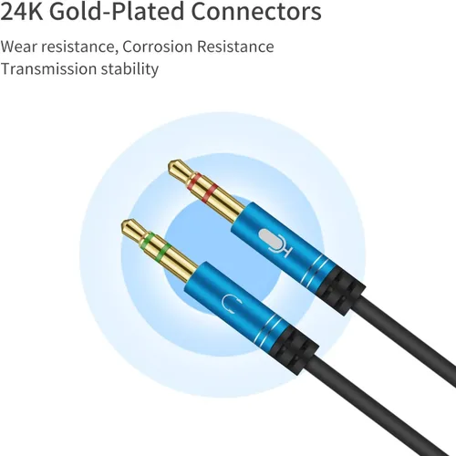 Vista 5 de Divisor de auriculares para computadora de 0.138 in hembra a 2 auriculares dobles de 0.138 in macho micrófono de audio y cable divisor en Y, Negro