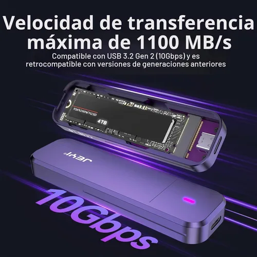 Vista 3 de JEYI Carcasa SSD NVMe, adaptador/lector M.2 a USB C de 10 Gbps, refrigeración de aluminio, teclas M, compatible con SSD 2230/2242/2260/2280