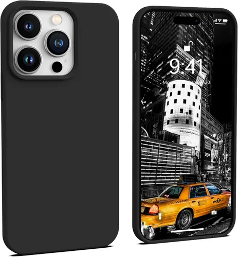 Vista 23 de IceSword Funda compatible con iPhone 14 Pro Max, color azul bebé, funda de silicona líquida, delgada, suave, antiarañazos, bonita luz azul pastel
