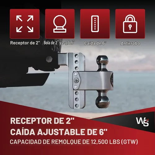 Vista 2 de Weigh Safe Soporte de bola de enganche de remolque ajustable, enganche de caída ajustable de 6 pulgadas para receptor de 2 pulgadas con 2 piezas