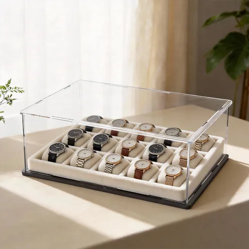 Vista 33 de SVENJBB vitrina acrílica, cajas de acrílico de cubo de 10 x 10 x 14 pulgadas para exhibición, vitrinas transparentes con base negra mate y tapa