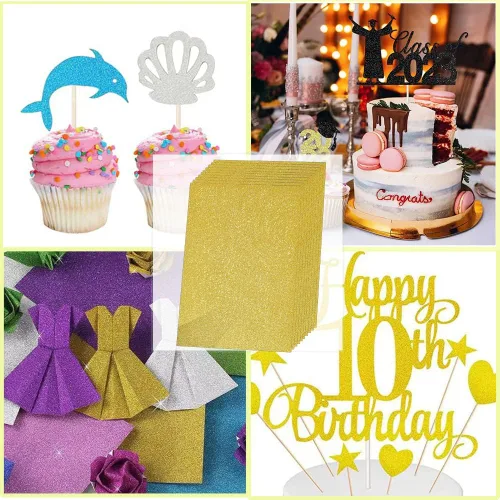 Vista 7 de SALEMAR Papel Cartulina con Purpurina Dorada, Cartulinas Brillantes para Cricut, Papel con Purpurina para Crear Tarjetas de Felicitación, Adornos