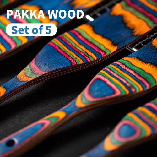 Vista 6 de Juego de espátulas de Pakkawood, Gudamaye 5 piezas de utensilios de cocina de Pakkawood, cucharas de madera para cocinar, utensilios de madera