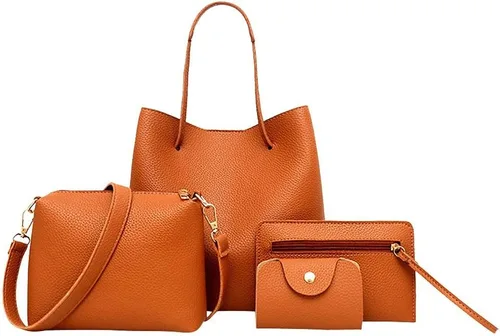 Vista 2 de Bolso de mano para mujer en bolsos de cuero, 4 piezas, bolsos de hobo para mujer, bolsos de hombro para niñas, bolso de piel sintética 2022, dorado
