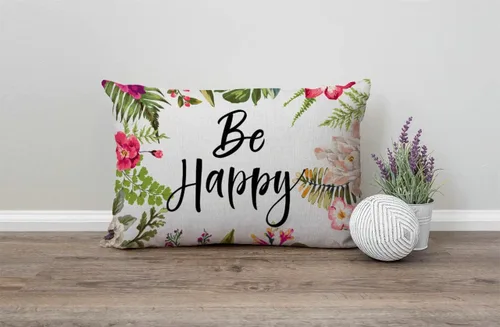 Vista 4 de Fundas de almohada de 12 x 20 pulgadas, decoración rústica de granja, sé feliz, fundas de almohada de algodón y lino, citas inspiracionales con Jcp20