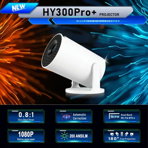 Vista 2 de Mini proyector portátil, proyector inteligente, corrección horizontal automática, brillo nativo 1080P 200 ANSI, proyector de película al aire libre