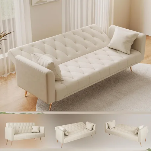 Vista 4 de Anwick Sofá cama moderno de terciopelo de 72 pulgadas, sofás plegables convertibles con 3 respaldos ajustables, asiento reclinable copetudo, patas