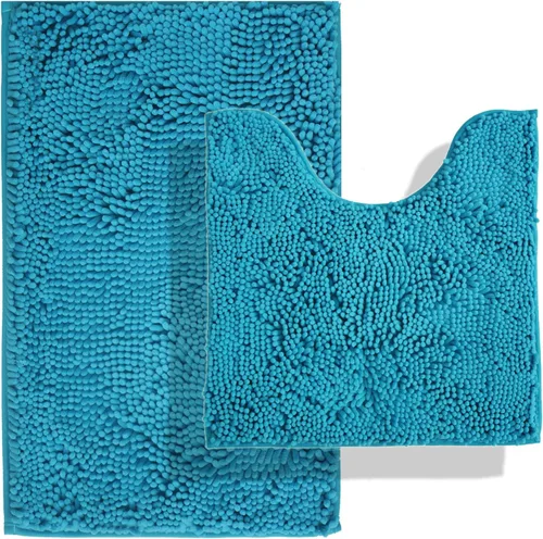 Vista 12 de Juegos de alfombras de baño de 2 piezas, alfombra de baño de felpilla extra suave ultra absorbente, alfombra de baño con base antideslizante de PVC