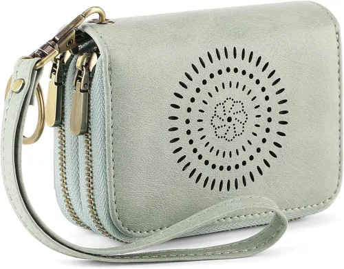 Vista 11 de SENDEFN Tarjetero de cuero para tarjetas de crédito, cartera pequeña para mujer, bloqueo RFID, doble cremallera con ventana de identificación
