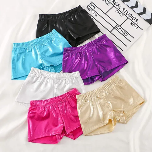 Vista 3 de BYONEME Pantalones cortos de gimnasia para niñas, pantalones cortos deportivos con purpurina brillante