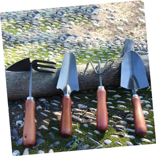 Vista 5 de UKCOCO 1set Mini Stoving Varnish Shovel Set Durable Iron Spade Planting Tool with Handle for Gardening for Transplanting and Cultivating Flowers 4pcs