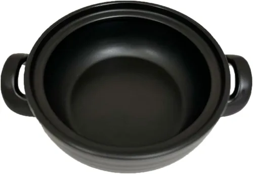 Vista 3 de Olla de cerámica y arcilla, donabe japonés, cazuela china/olla de tierra, olla de cocina con tapa, vapor pequeño, azul, 2.6 cuartos de galón